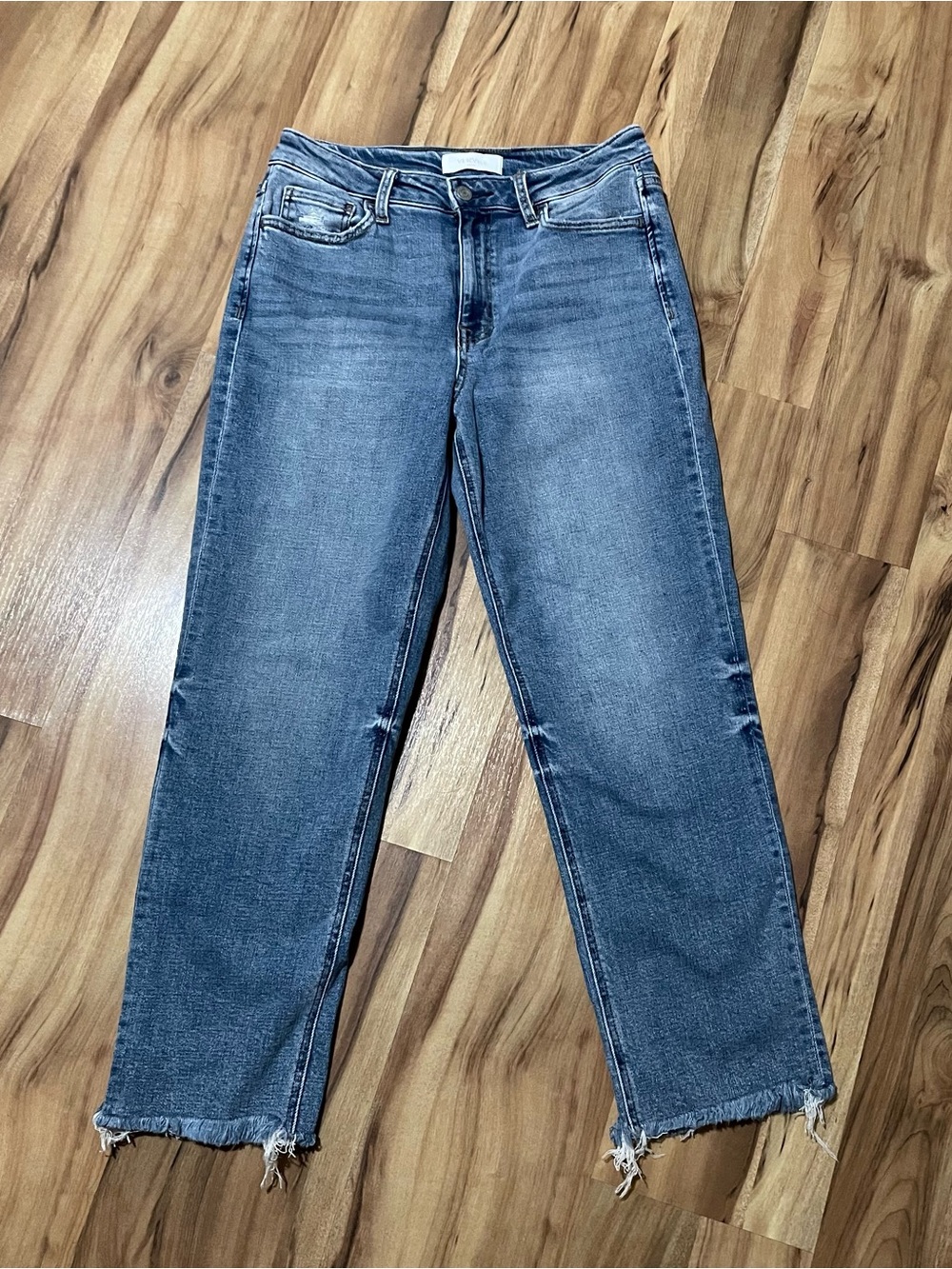 VERVET Hardy High Rise Straight Jeans - Medium Wash Raw Hem Retro Indie Sz 29